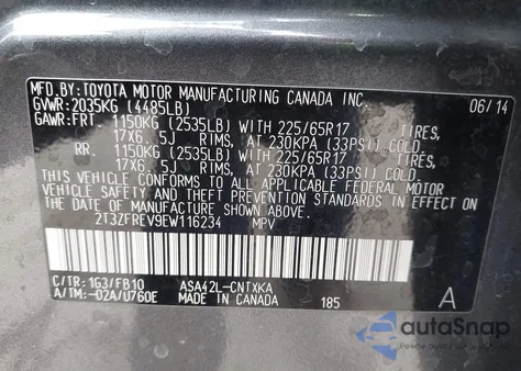 2014 Toyota Rav4 Le from USA, damaged, VIN 2T3ZFREV9EW116234